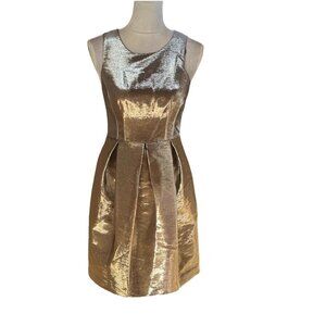 Eliza J Metallic Cocktail Dress Sleeveless Gold Mixed Media Fairy Photoshoot 2